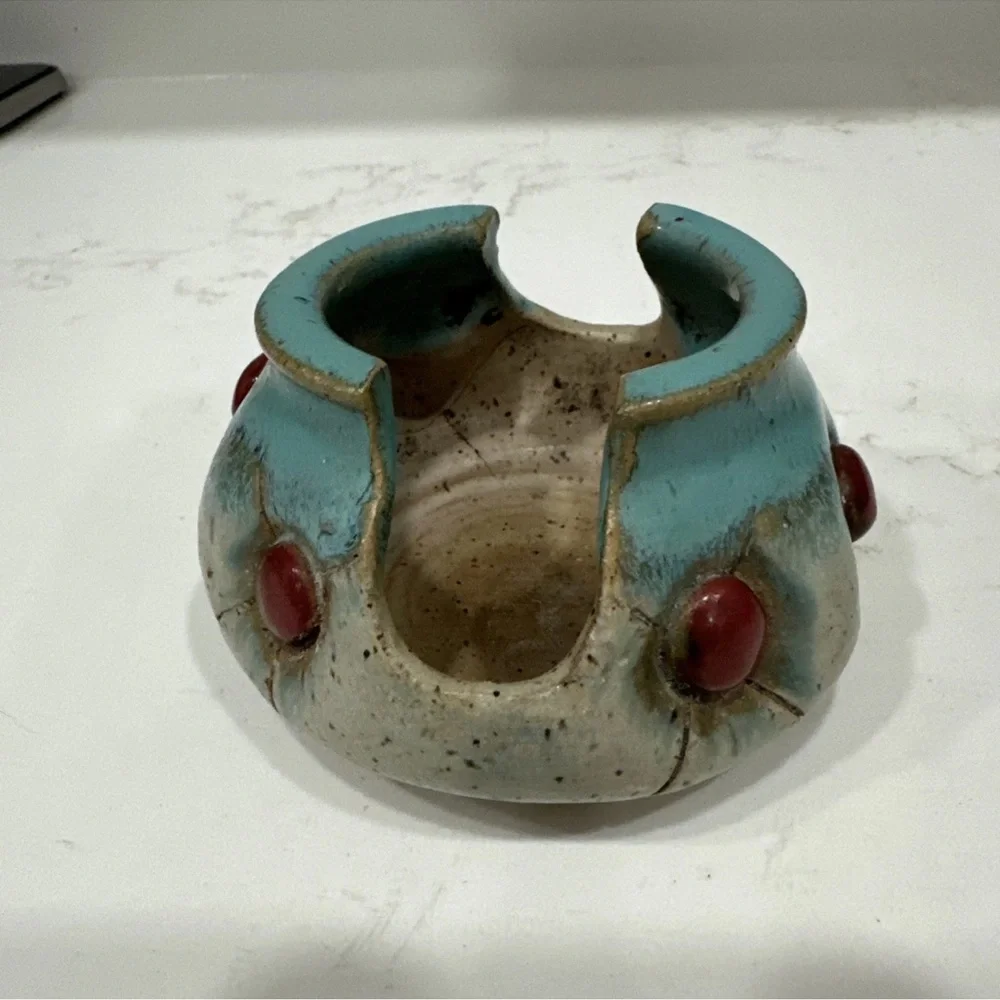 Pottery Spoon Rest Turquoise And Red- Spoon Not Included